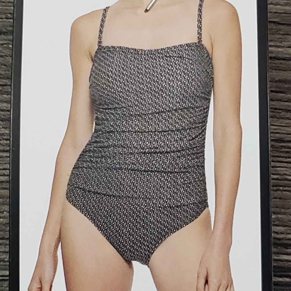 DKNY Bandeau One Piece Swimsuit Square Neck Bathing Suits Swimwear Bodysuit Sz M